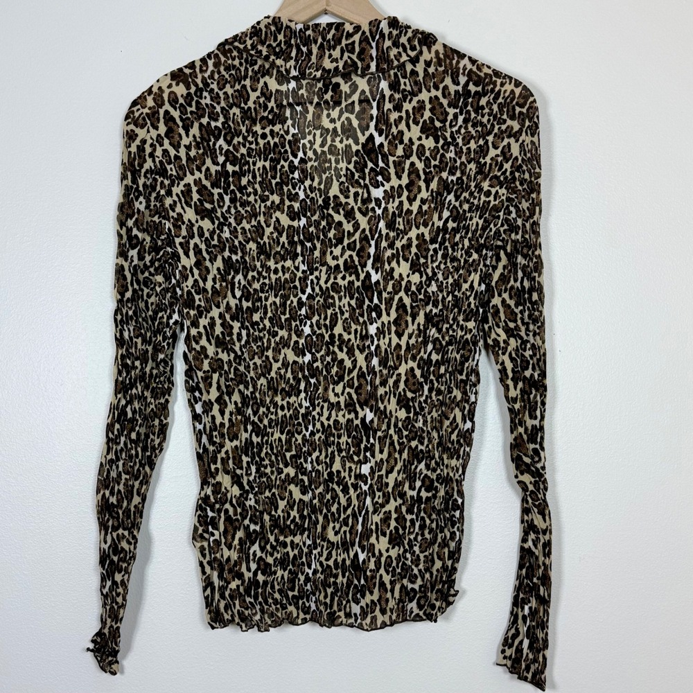 Multiples Women Leopard Print Button Up Shirt Size S Brown Sequin Pleated Blouse - Picture 3 of 9